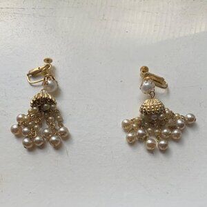 Vintage Coro Signed Faux Pearl Chandelier Adjustable Clip-On Earrings